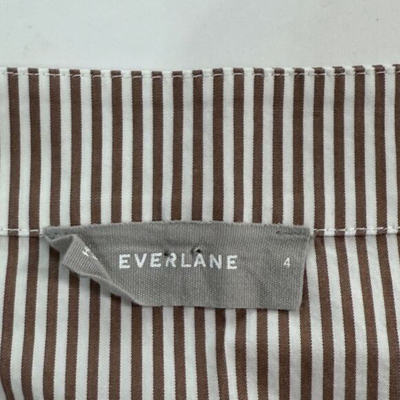 EVERLANE S Belted Poplin Block Sleeve Shirt Striped Taupe White Crisp Classic - Picture 3 of 10